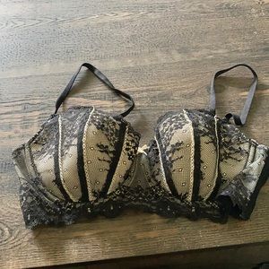 Lacy black and nude bra